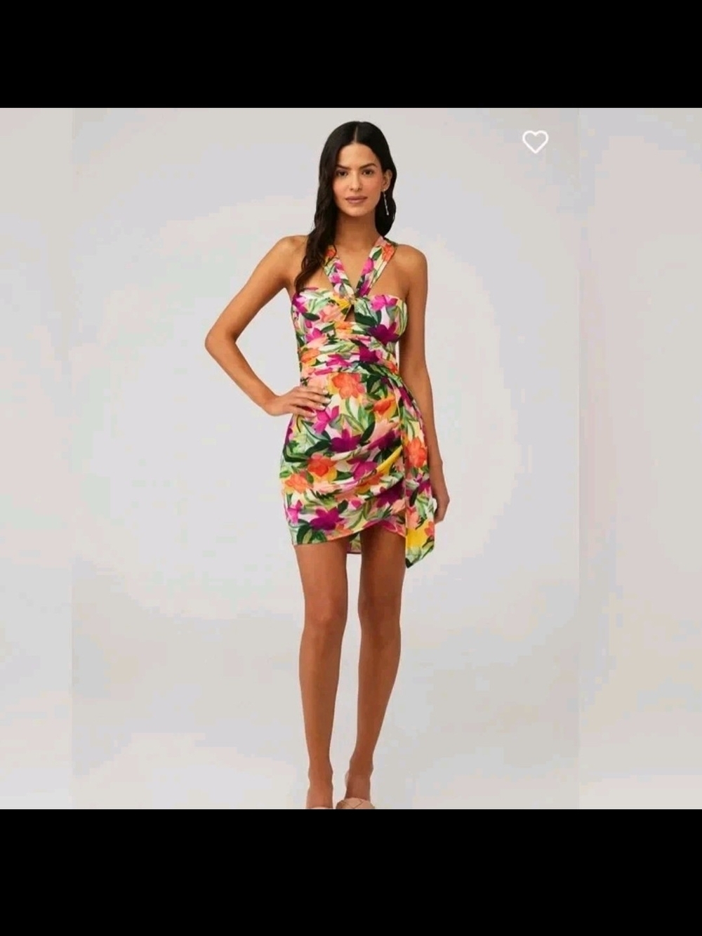 Saylor Clark Pink Orange Green Yellow Floral Silk Mini Dress Size XS